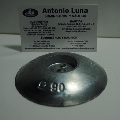 Ánodo de zinc para timones tipo disco simple de 90 mm Tecnoseal [1]