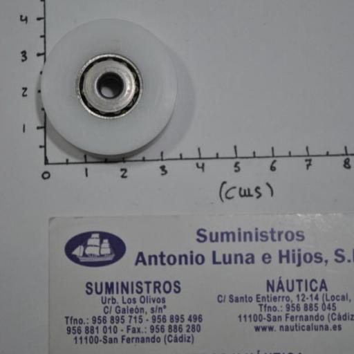 Roldana blanca de diámetro 34 mm con rodamientos inoxidables para cabo de 8 mm Viadana [1]