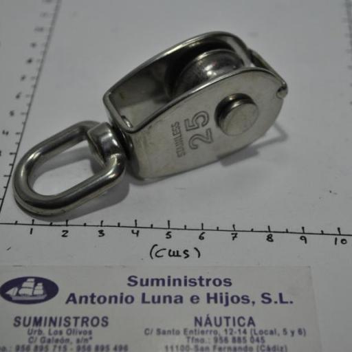 Polea simple giratoria de 25 mm inoxidable 316 para cabo de 6 mm Goldenship