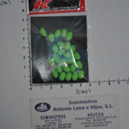 Bolitas duras ovaladas perforadas fosforescentes para bajos de línea Kali [3]