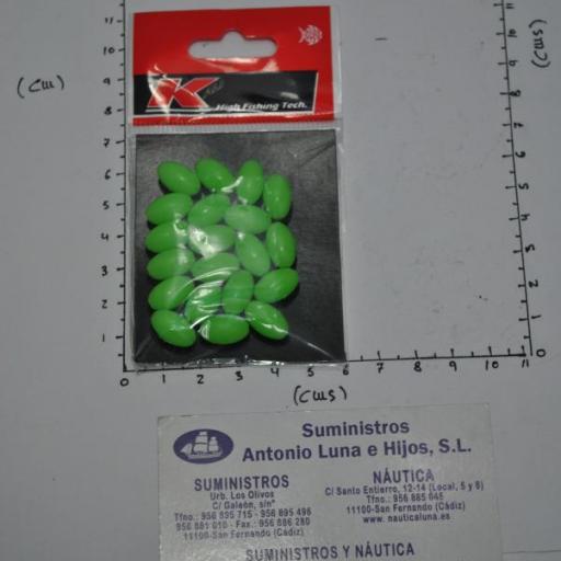 Bolitas duras ovaladas perforadas fosforescentes para bajos de línea Kali [7]