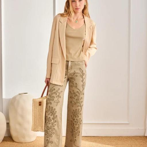 JEANS FILIGRANA HOJAS BORDADAS - KHAKI NKN [2]