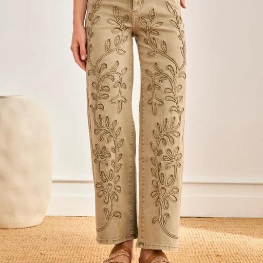 JEANS FILIGRANA HOJAS BORDADAS - KHAKI NKN [1]