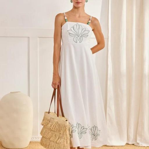 Vestido largo bordado flor Nud NKN