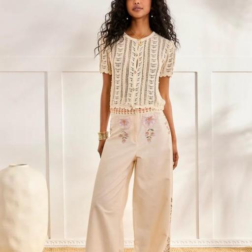 Pantalón bordados florales crudo Nud NKN [1]