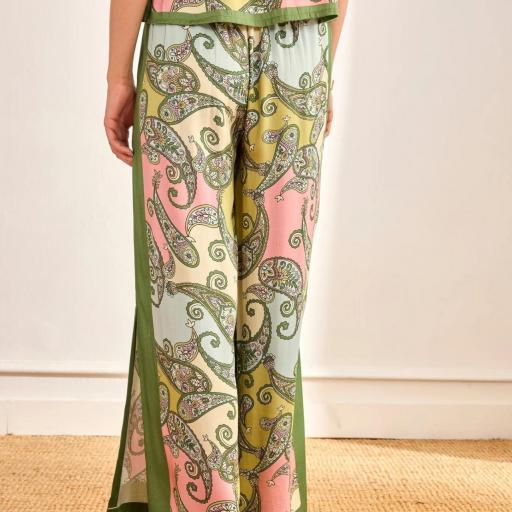 Pantalón paisley franjas laterales verde NKN