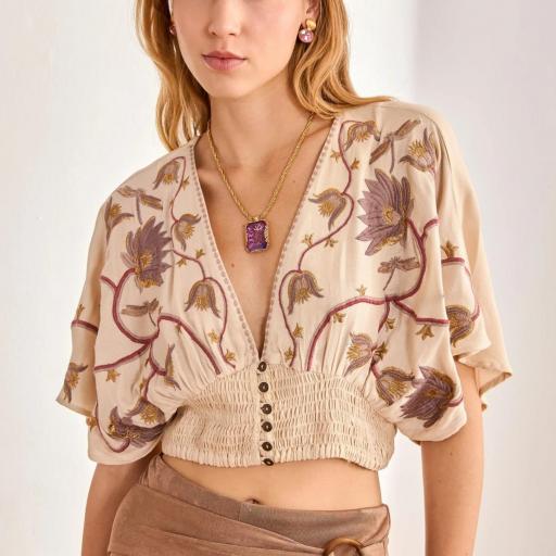 BLUSA CROPPED FLORES BORDADAS - CRUDO NKNnekane  [0]