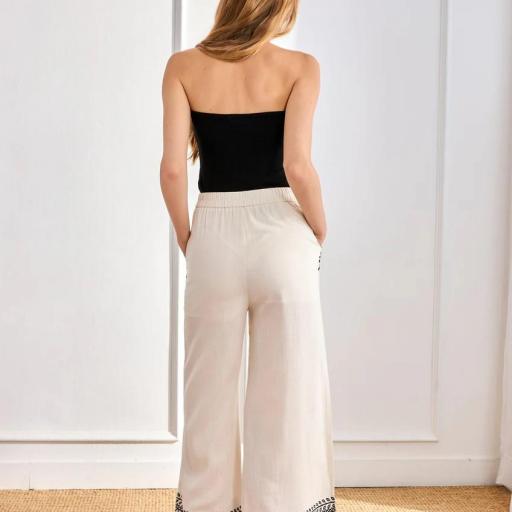 Pantalón lino bordado contraste crudo NKN [3]