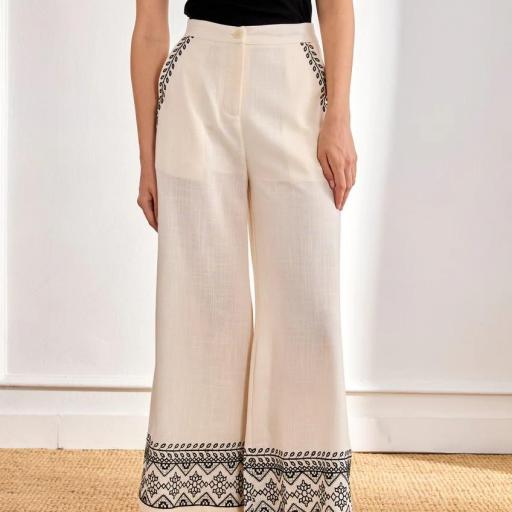 Pantalón lino bordado contraste crudo NKN [2]