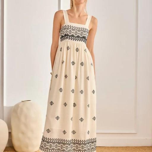 Vestido bicolor bordados-crudo  NKN [3]