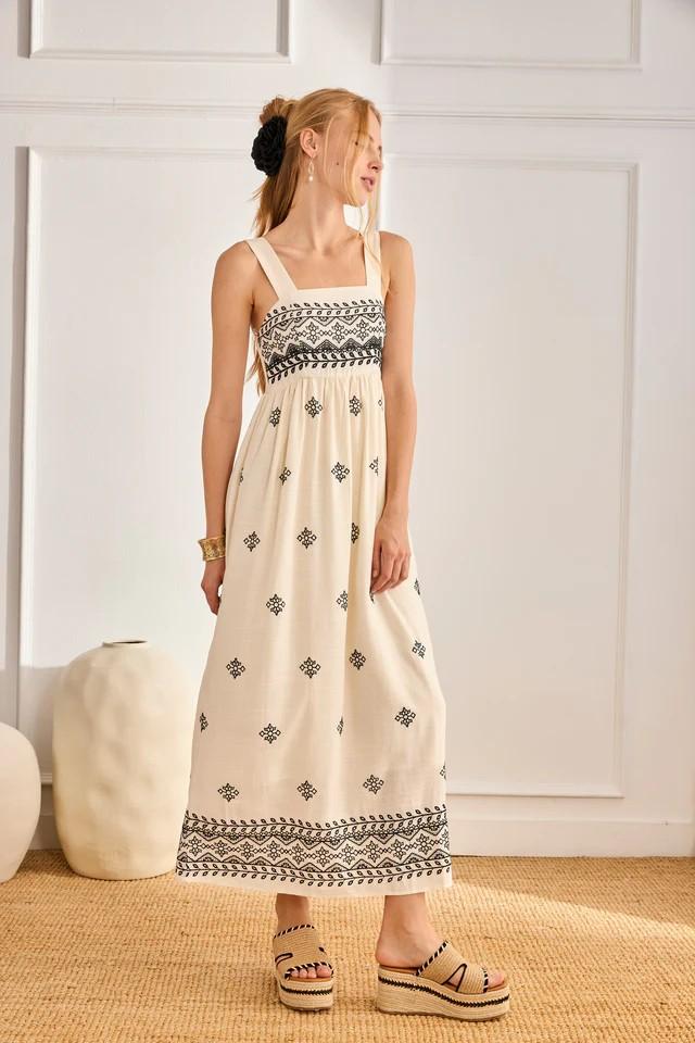Vestido bicolor bordados-crudo NKN