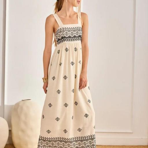 Vestido bicolor bordados-crudo  NKN