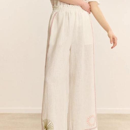 Pantalón ancho elásticos con bordado Garance