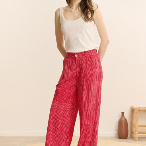 Pantalón ancho rayas rojo Garance [1]