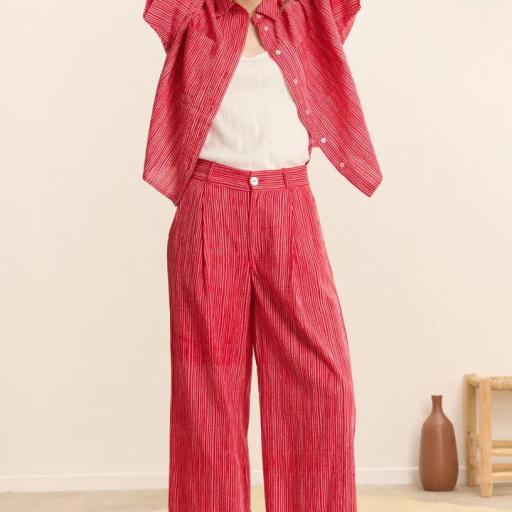 Pantalón ancho rayas rojo Garance