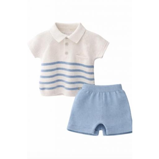 Conjunto bebé polo de punto con short azul [0]