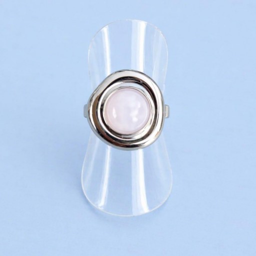 ANILLO CUARZO ROSA PEQUEÑO  ( PLATEADO )