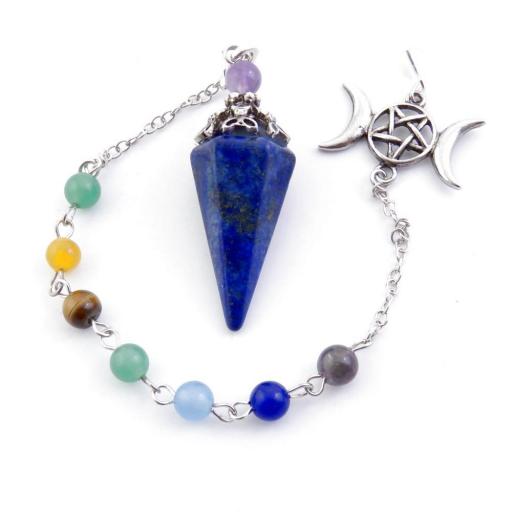  PÉNDULO DE LAPISLÁZULI CON LOS CHAKRAS CON TRIPLE LUNA