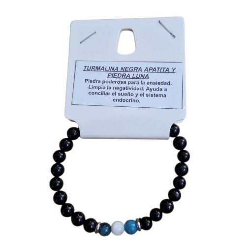 PULSERA DE MINERAL TURMALINA NEGRA APATITA Y PIEDRA LUNA [1]