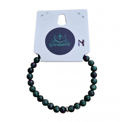 PULSERA DE MINERAL ZOISITA CON RUBÍ 