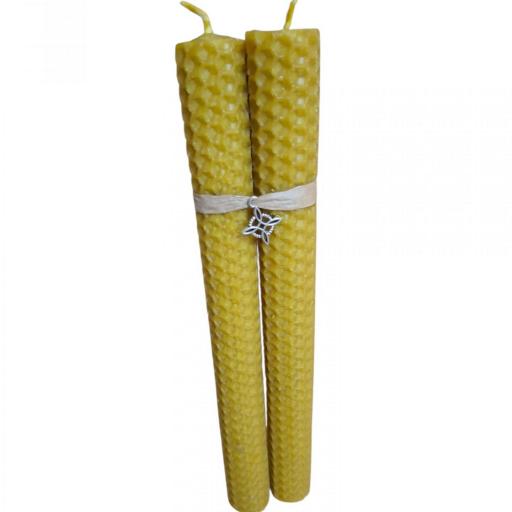 VELAS DE MIEL CON COLGANTE DE NUDO DE BRUJA.( 2 UND.)