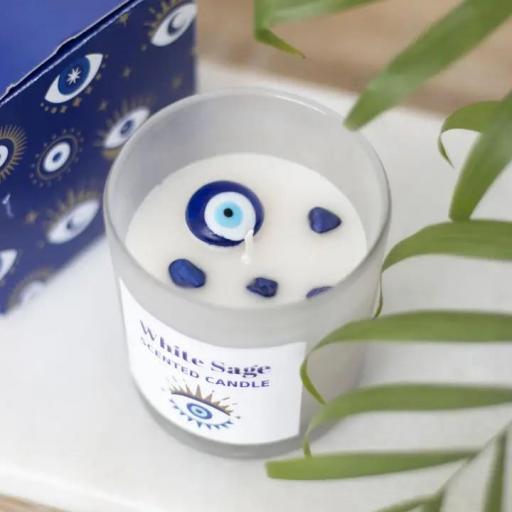 VELA SALVIA BLANCA CON OJO TURCO.