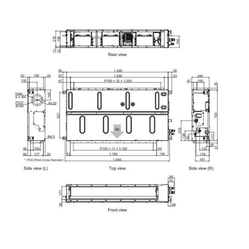 Aire acondicionado 1x1 Fujitsu ACY125-KA split conducto Inverter con bomba de condensados