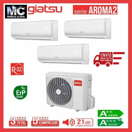 Aire acondicionado 3x1 GIATSU GIA-MO3-27IX41BR32+12AR2R32+12AR2R32+12AR2R32