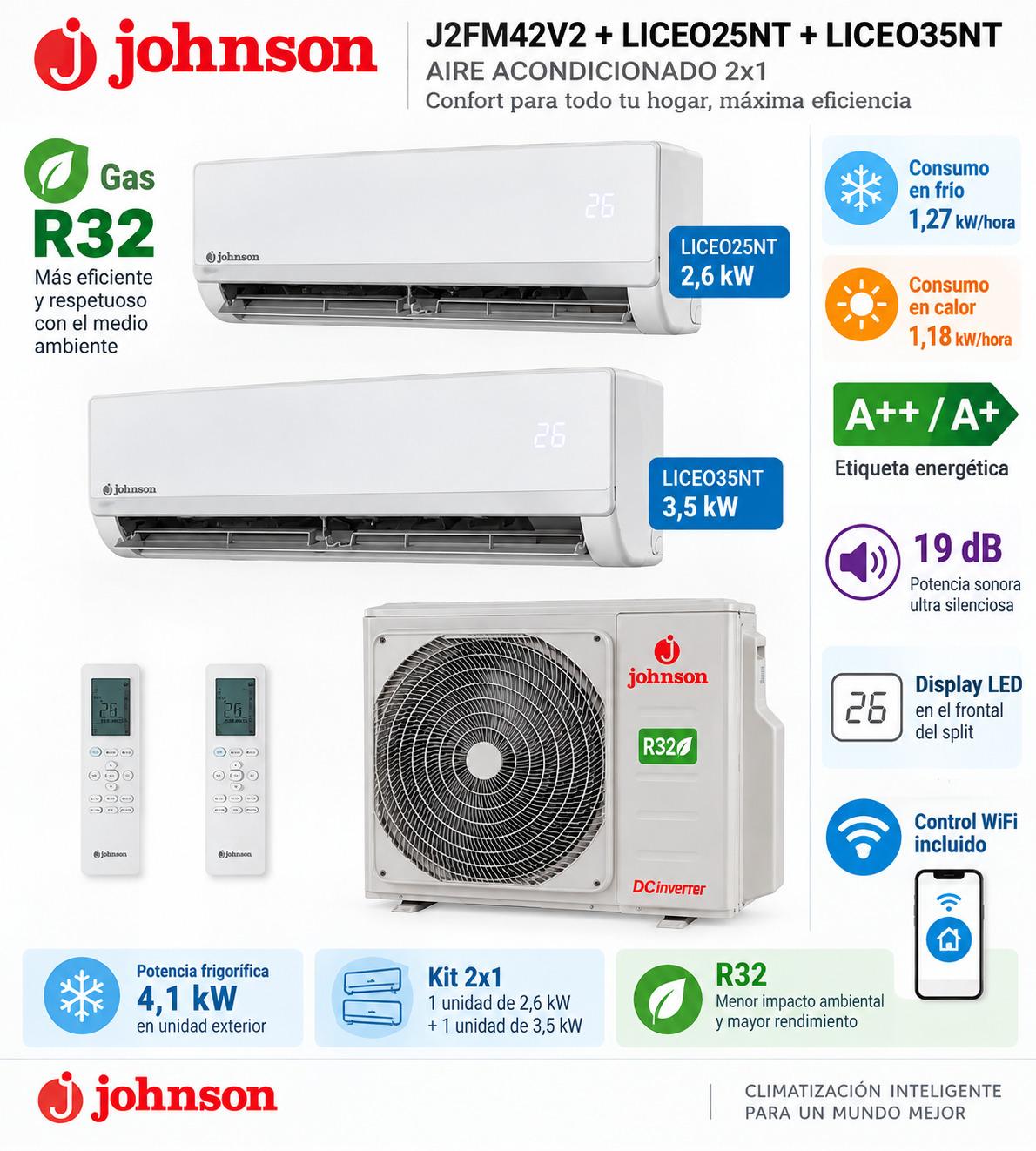 Johnson J2FM42V2 + LICEO25NT + LICEO35NT Aire Acondicionado 2x1