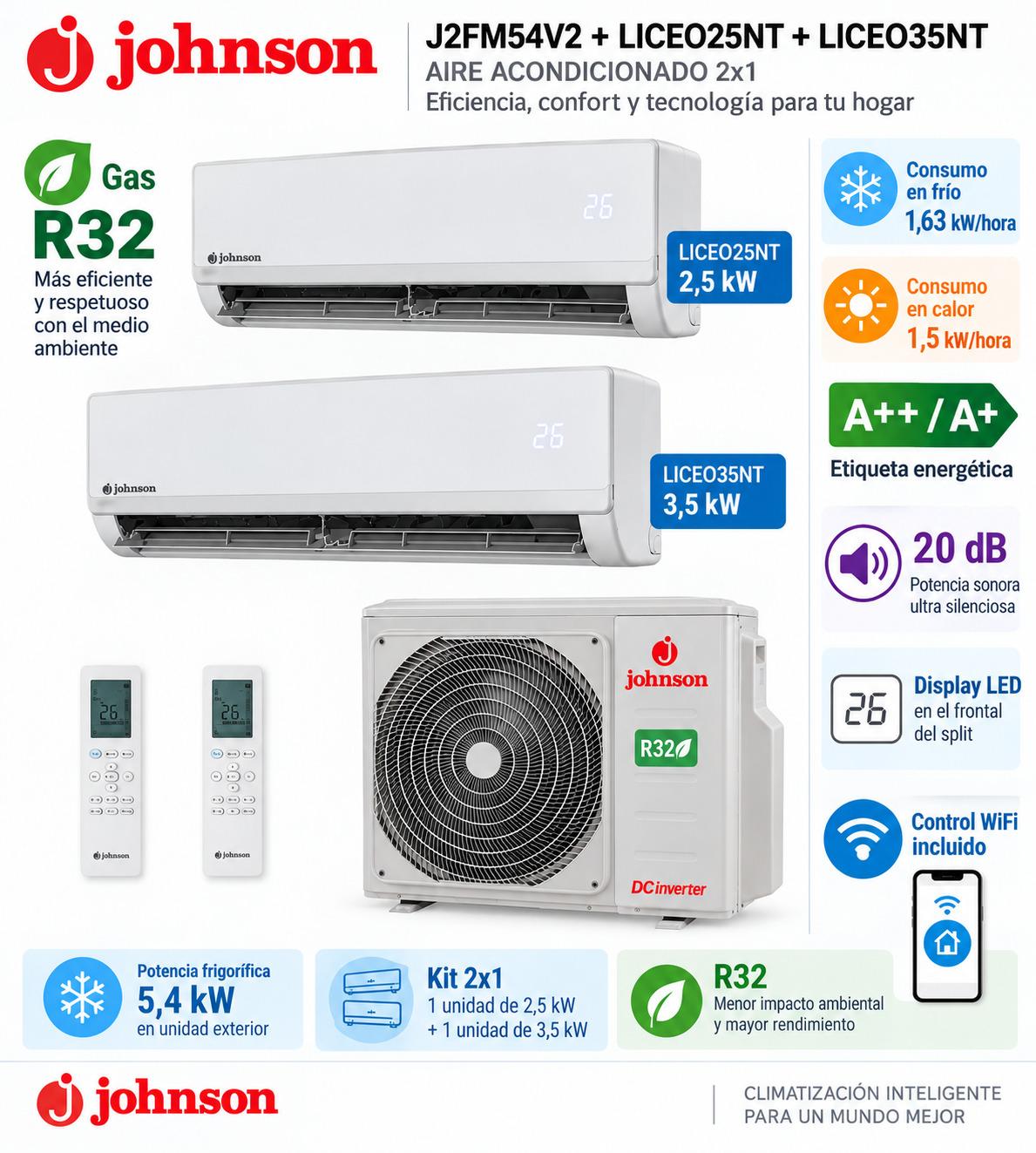 Johnson J2FM54V2 + LICEO25NT + LICEO35NT Aire Acondicionado 2x1