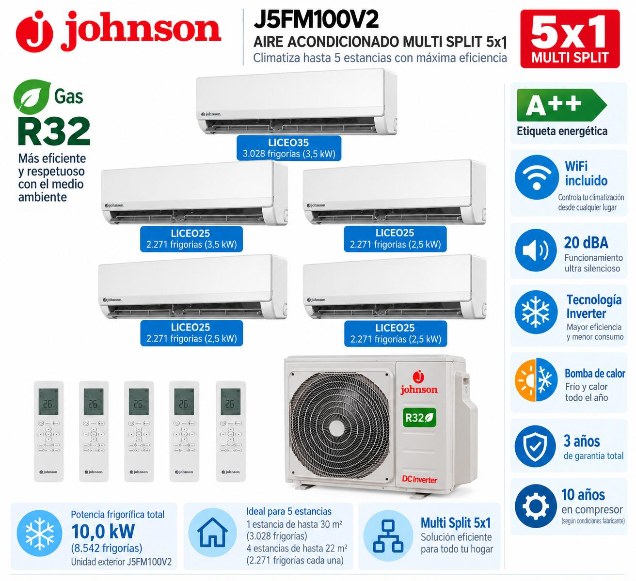 JOHNSON 5X1 multisplit J5FM100V2 4x split LICEO 25 WIFI+ 1 split LICEO 35 WIFI