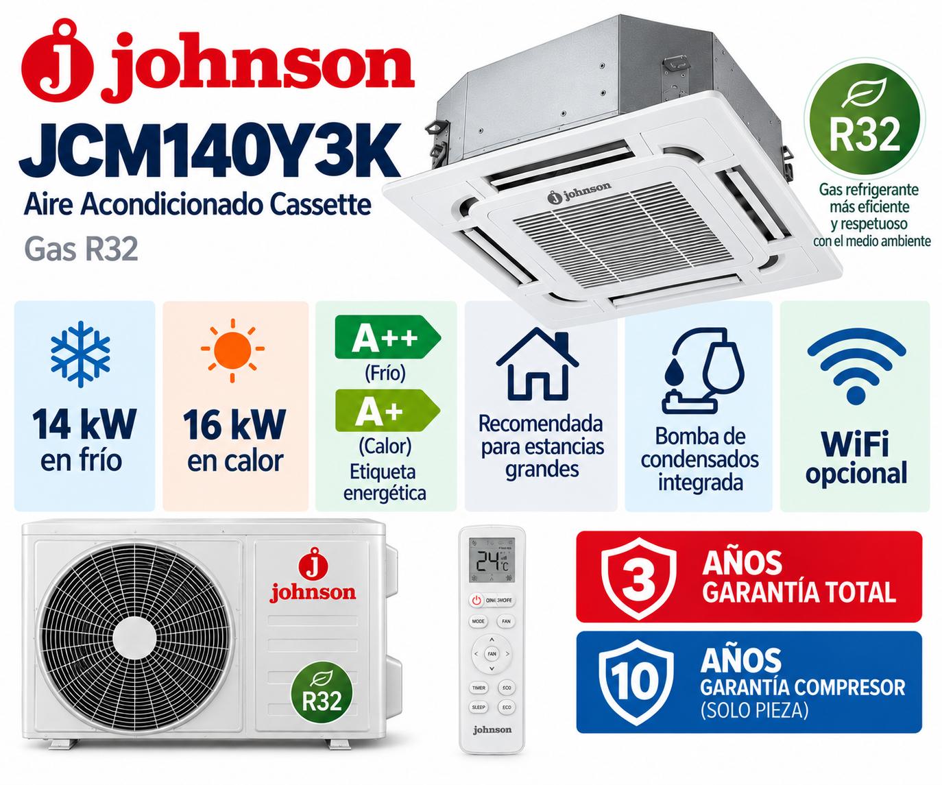 Johnson JCM140Y3K Aire Acondicionado Cassette trifásico