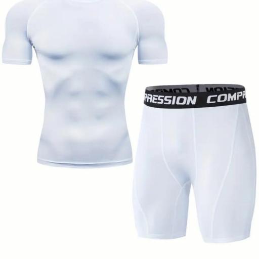 CONJUNTO CORTO DE CAMISETA Y PANTALÓN TÉRMICO BLANCO 