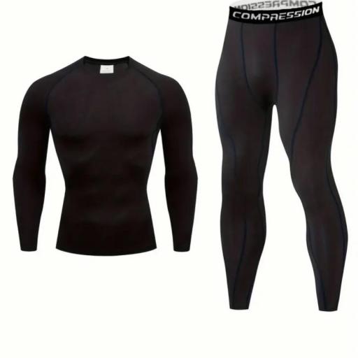 CONJUNTO LARGO DE CAMISETA Y PANTALÓN TÉRMICO NEGRO 