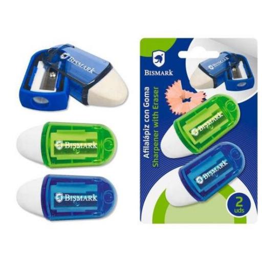 SACAPUNTAS CON GOMA BLISTER 2 UNIDADES