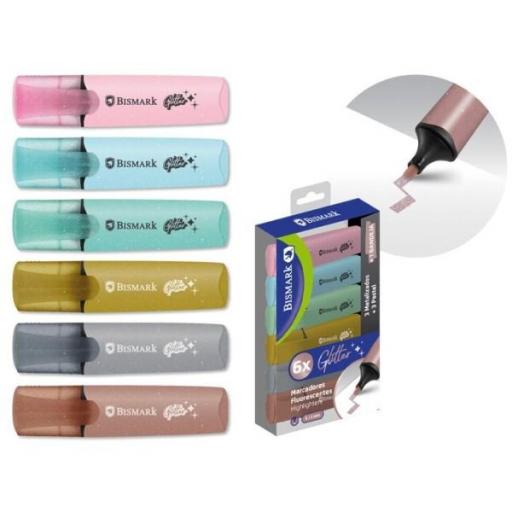 MARCADOR GLITTER 6 UNIDADES- . 3 PASTEL+3 METALIZADOS
