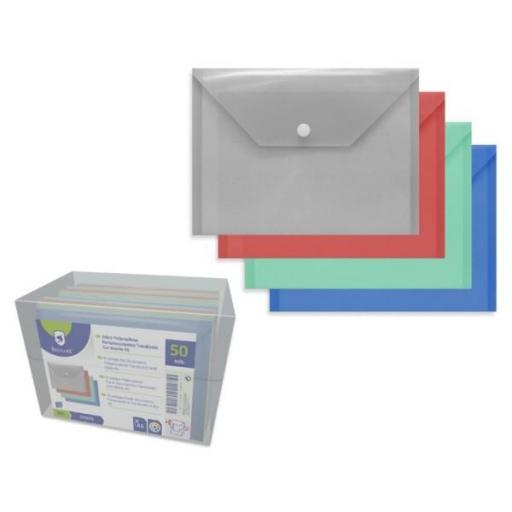 SOBRE PLASTICO BROCHE A5 - PACK 4 UNIDADES SURTIDOS COLOR 