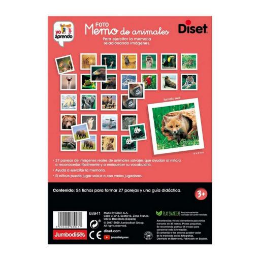 Juego Educativo Diset Memo Photo Animales 54 Piezas [1]