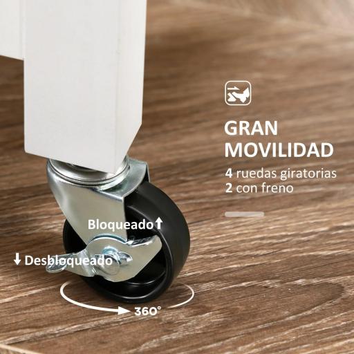 Carrito Auxiliar con Ruedas Carrito de Cocina con 3 Cajones 2 Estantes Abiertos y Bandeja Extraíble 67x37x85,5 cm Blanco [7]