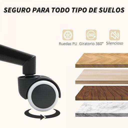 Silla de Oficina Moderna con Reposabrazos de Madera Asiento Ajustable y Ruedas para Oficina y Estudio 59x55x84-94cm Gris [3]