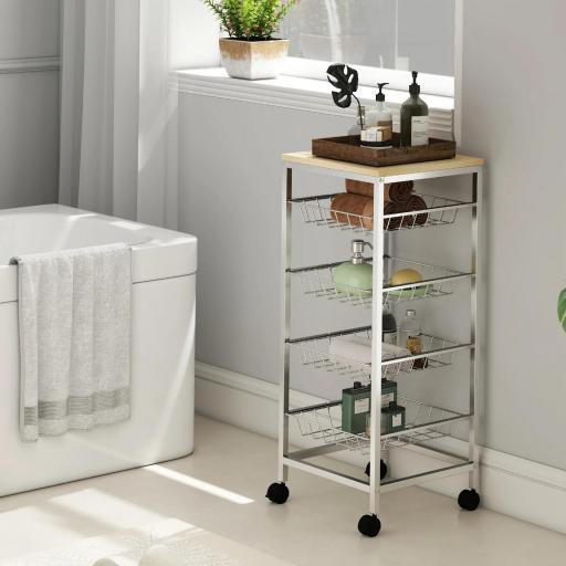 Carro Múltiusos de Cocina Baño con Ruedas 5 Niveles Carrito de Servicio Isla de Cocina Marco de Acero Carrito Auxiliar Verdulero Frutero Carga 20 kg para Salón 36,5x36,5x89 cm Plata [4]