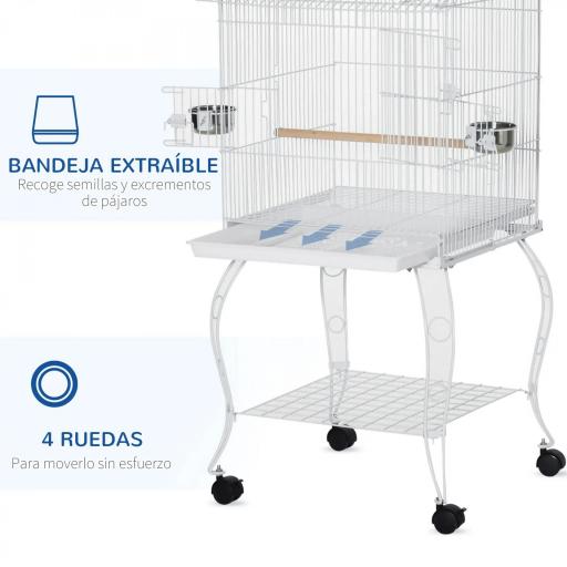 Jaula para Pájaros con Ruedas Jaula Grande con Soporte y Estante para Cacatúa ninfa Cotorra del Sol 50x49x137 cm Blanco [2]