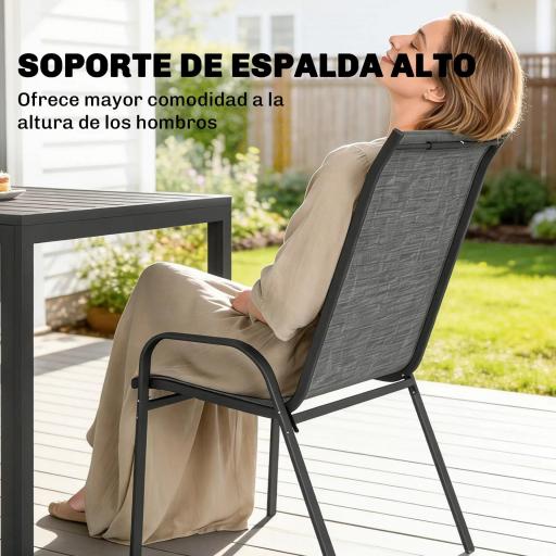 Conjunto de Mesa y Sillas Jardín con Mesa Metálica con Agujero y 6 Sillas Apilables Transpirables para Terraza Gris [1]