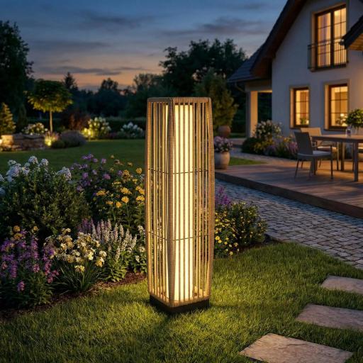 Linterna de Jardín de Ratán Farola Solar Exterior con Luces LED Encendido y Apagado Automático Impermeable IP44 Arena [7]