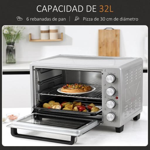 Horno Eléctrico de Sobremesa 32L 1600W con 3 Modos de Calor Temporizador y Temperatura Regulable 52,2x38,1x33,5 cm Plata [2]