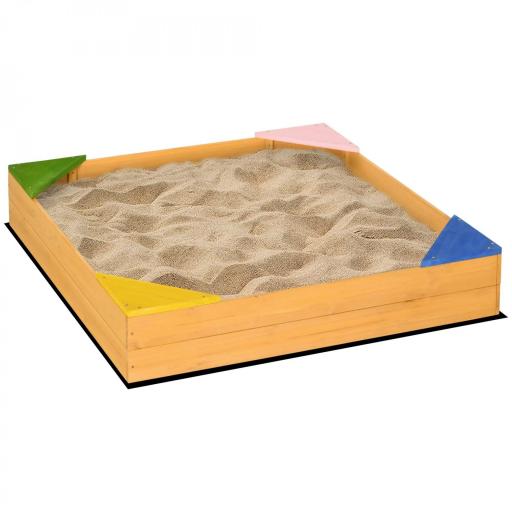 Arenero Infantil de Madera para Niños de 3-8 Años con Tela no Tejida y 4 Asientos para Jardín 109x109x19,8 cm Natural [8]