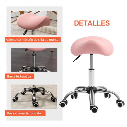 Taburete con Ruedas Taburete Giratoria con Altura Ajustable Taburete Cosmética Dentista Peluqueria 52x53x49-61 cm Rosa [5]