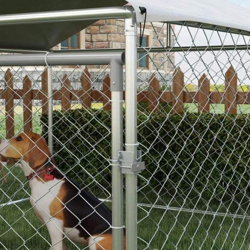 Jaula de Exterior para Perros Medianos con Cerradura Marco de Acero Toldo Impermeable y Anti-UV 200x200x150 cm Plata [7]