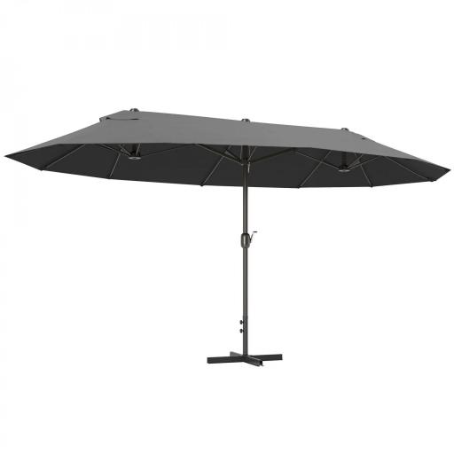 Sombrilla Doble para Jardín 455x265x238 cm Parasol Grande con Manivela Manual Resistente al Agua Protección Solar Gris [10]