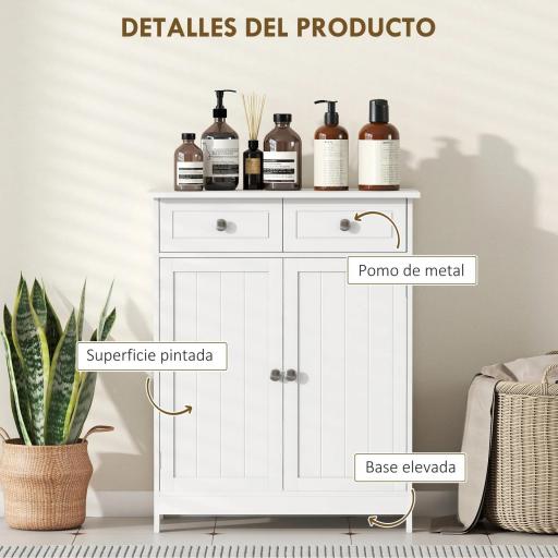 Armario Auxiliar de Baño con Cajones de Estilo Clásico Mueble Auxiliar de Pasillo Dormitorio 60x30x75 cm Blanco [4]